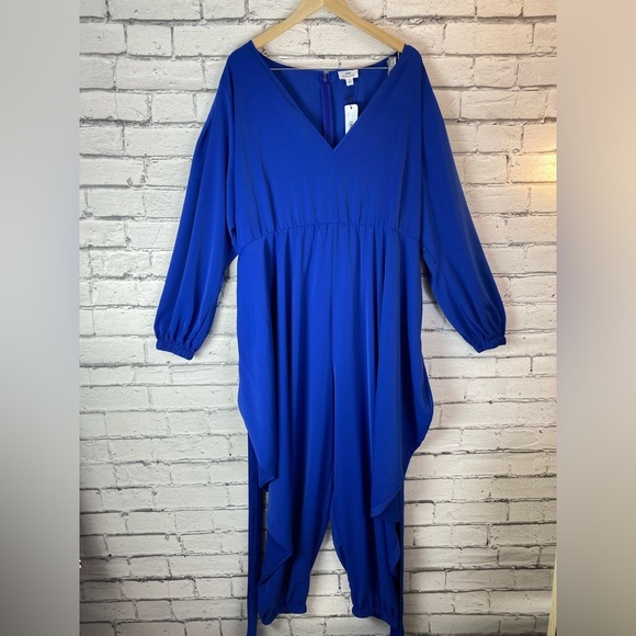 The Drop Dazzling Blue V Neck Jumpsuit Onesie Harem Pants with POCKETS size 3X - Picture 3 of 13